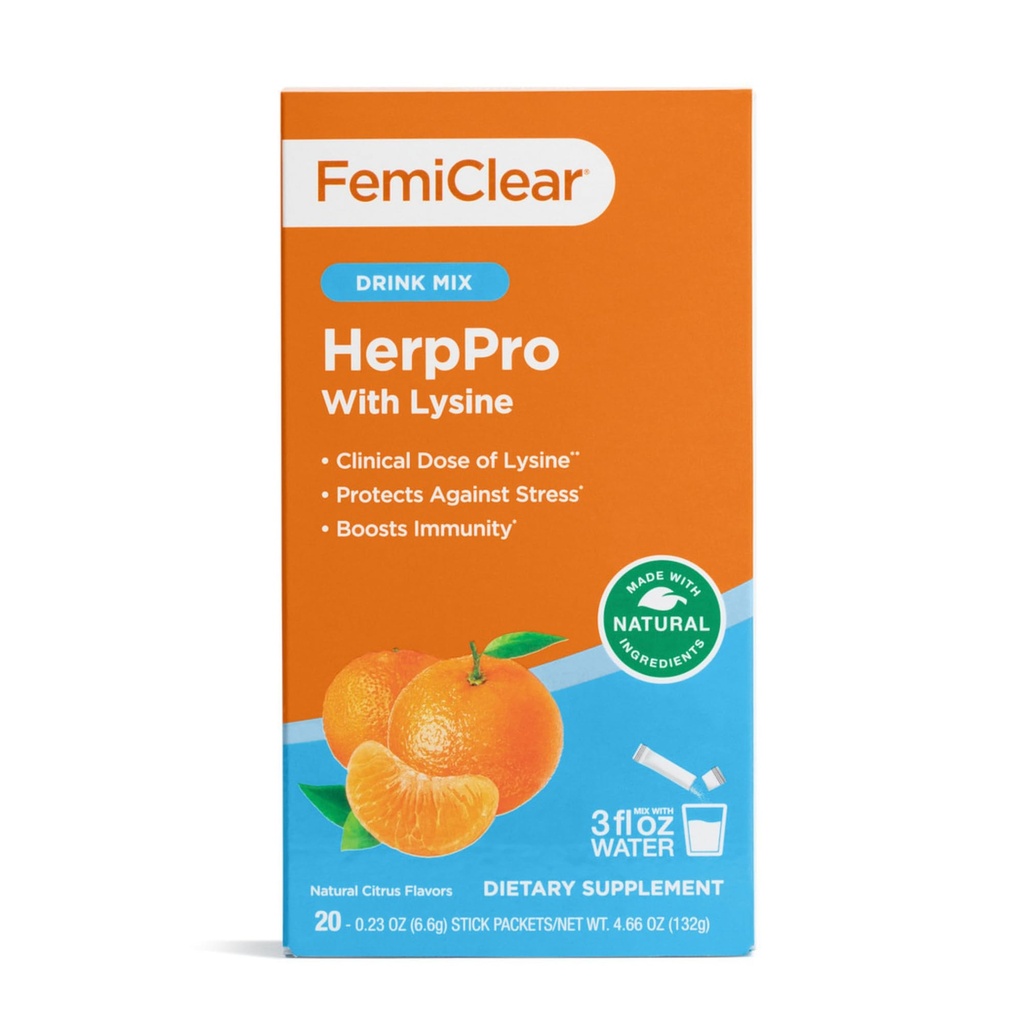 FemiClear HerpPro Drink Mix, mit L-Lysine 3000mg, Zink, Vitamine A & C, Ashwagandha, Immunität & Stress Supplement für Frauen & Männer, 20 Stick Packets