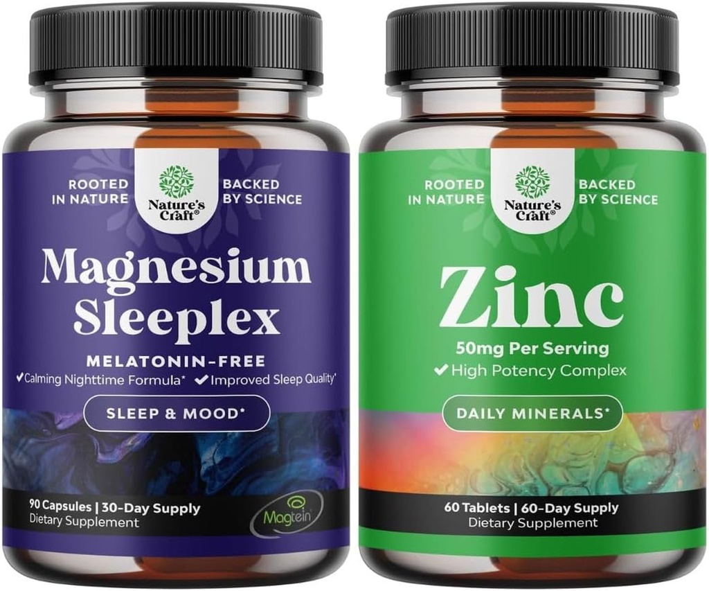 Bundle of High Absorption Magnesium Sleep Supplement - Melatonin-Free Calm Magnesium für Schlaf und Zink 50mg Immununterstützung - Zink Complex Supplement für Immunsystem