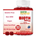 SHIFAA NUTRITION Vegan Biotin Gummis für Erwachsene & Kinder | 90 Gummis | 5000 mcg 45 Servierungen | Non-GMO | Gluten, Gelatine, Peanuts, Egg & Dairy Free | Biotin Gummy Vitamine für Haar, Haut und Nägel Halal