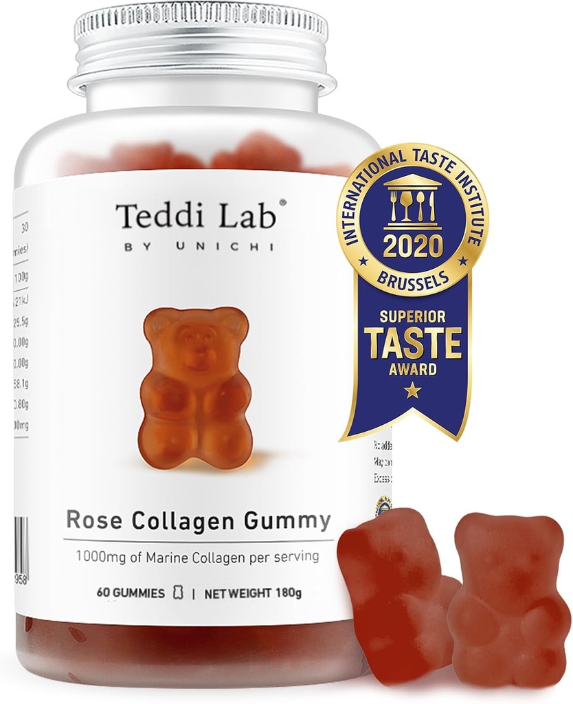 Unichi Rose Collagen Gummy, 1000mg High-Volume Marine Collagen Gummy Ergänzungen für Frauen mit Collagen Peptides, Rose Petals, Acerola Cherry, Rosehip, 60 Count