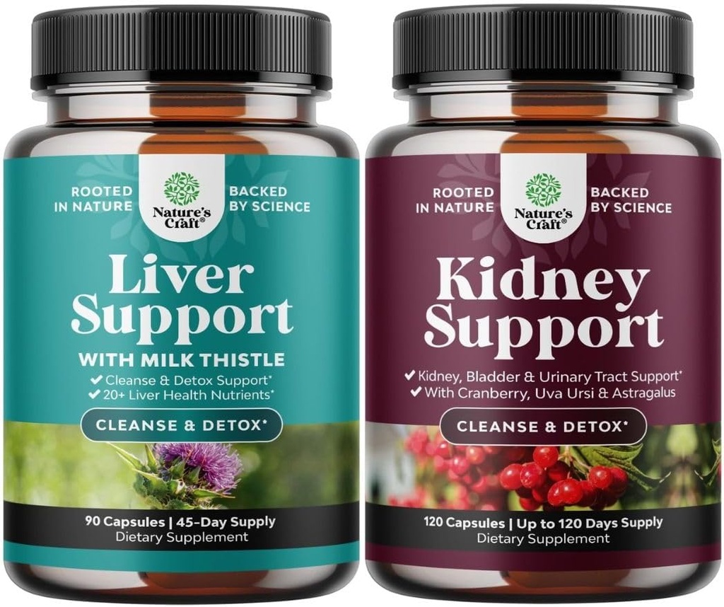 Bundle of Liver Cleanse Detox & Repair - Silymarin Milk Thistle Supplements mit Dandelion Root, Choline, Beetroot & Artichoke Extract und Kidney Support mit Uva Ursi, Sting Nettle & Astragalus