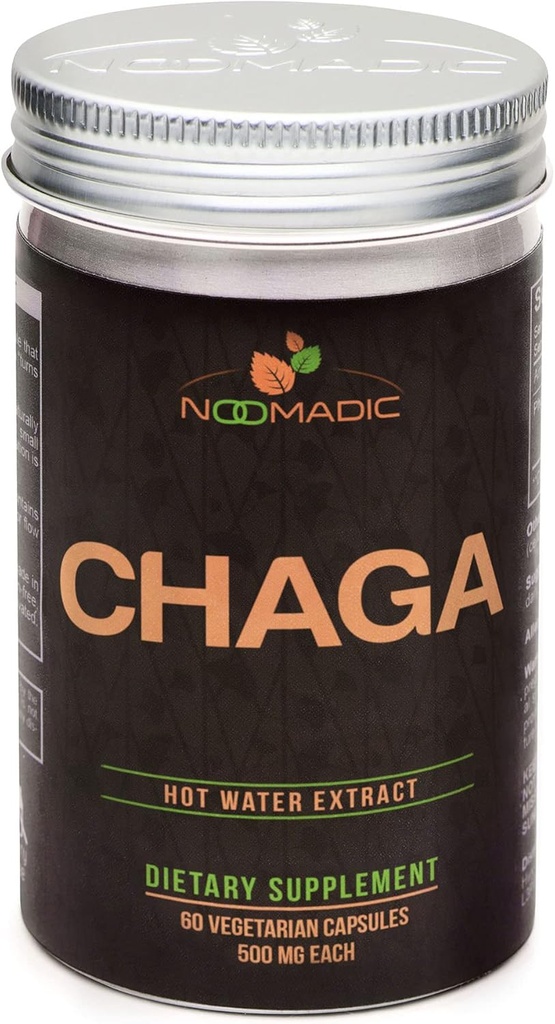 Noomadic Chaga Mushroom, 60 Kapseln, 500mg Jede, Antioxidans & Immununterstützung, Heißwasserextrakt, Fruchtkörper, 30% Beta-D-Glucans