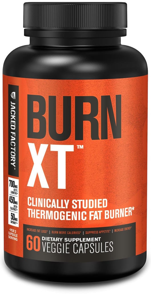 Jacked Factory Burn-XT Klinisch studierte Fat Burner & Weight Loss Supplement - Appetit Suppressant & Energy Booster - mit Acetyl L-Carnitin, Green Tea Extract und mehr - 60 Natürliche Diät Pillen