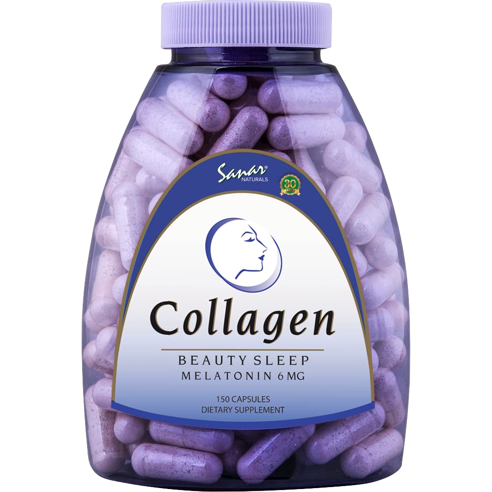 Sanar Naturals Collagen Pills Beauty Schlafen Sie mit Melatonin 6 mg - Boost Hair Skin Nails Joints - Hydrolyzed Collagen Peptid Supplement, 150 Kapseln