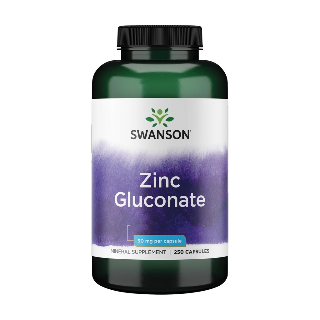 Swanson-Zink-Gluconat - Mineralergänzung zur Förderung der Prostatagesundheit, der Sehgesundheit und der Immununterstützung - Gluconatform für eine optimale Absorption - (250 Kapseln, jeweils 50 mg)