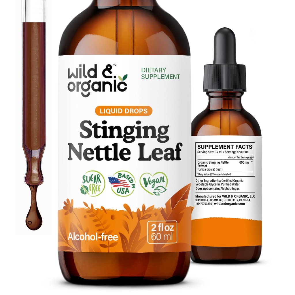 Wild & Organic Stinging Nettle Blatt Extrakt Tropfen - Urinary Tract Support - Liquid Sting Nettle Supplement - Urtica Dioica Tinkture - 2-Monats-Versorgung - Vegan, Zucker & Alkoholfrei - 2 fl oz