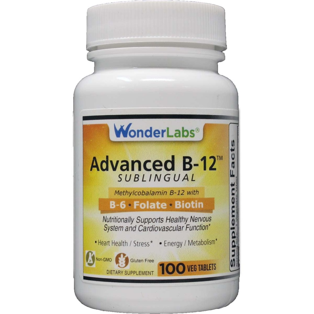 Wonder Laboratories Sublingual Vitamin B12 (1000 mcg), B6 (5mg), Folsäure (400 mcg) & Biotin (25mcg) - Formuliert mit Methylcobalamin Vitamin B-12 (100 Tabletten)