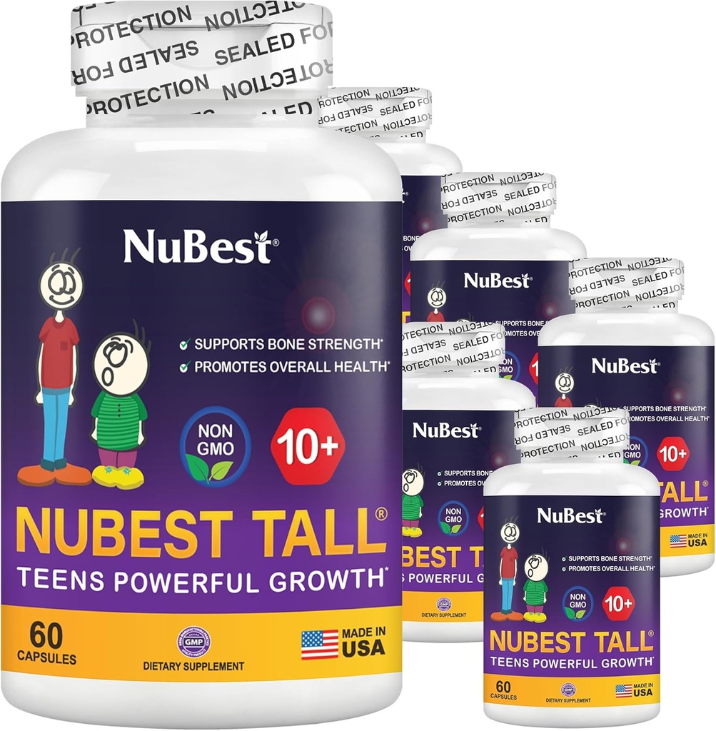 NuBest Tall 10+ Premium Bone Strength Formula, amélioration de l'immunité et de la santé globale pour l'âge 10+ avec du calcium, vitamine D3, vitamine K2, et multivitamines Pack 6