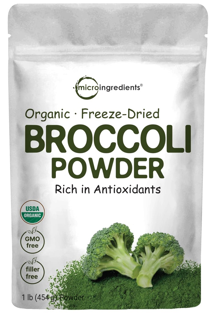 Poudre de brocoli biologique, 1 livre, Séché surgelé, Contient du DIM naturel (Diindolylméthane) et Riche en fibre et vitamine Immune C, Superaliment vert pour smoothie et boissons, Vegan Friendly