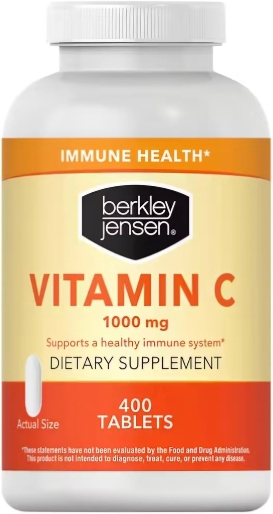 berkley jensen 1000 mg Vitamin C Supplement (400 Tabletten), Extra Strength Daily Immune Defense Support für Männer und Frauen, Zucker und Gluten freie Ascorbinsäure, Pure