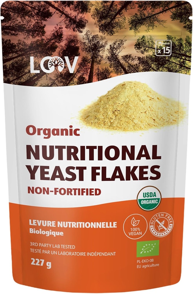 LOOV Organic Non-Fortified Nutritional Yeast Flakes - Vegan, Glutenfrei, Non-GMO Unfortified Nooch - Gute Quelle von natürlichen B-Vitamins - Kein hinzugefügt Salz oder Zucker - wiederverschließbare Tasche, 8 Unzen (227 Gramm)