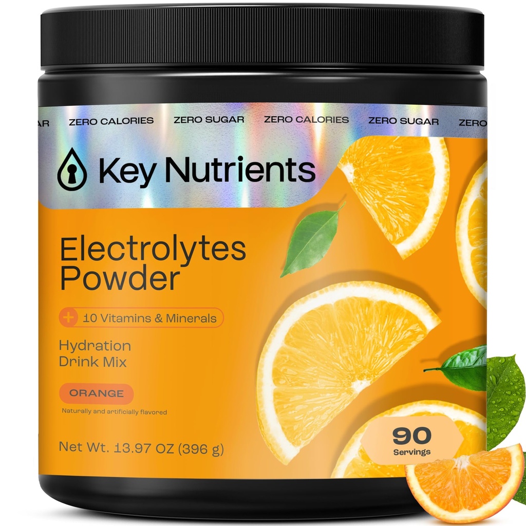 KEY NUTRIENTS Multivitamin Elektrolyte Pulver Kein Zucker - Tangy Orange Elektrolyt Pulver - Endurance & Energy Supplement - Hydration Pulver - keine Kalorien - 90 Servierungen - Made in USA