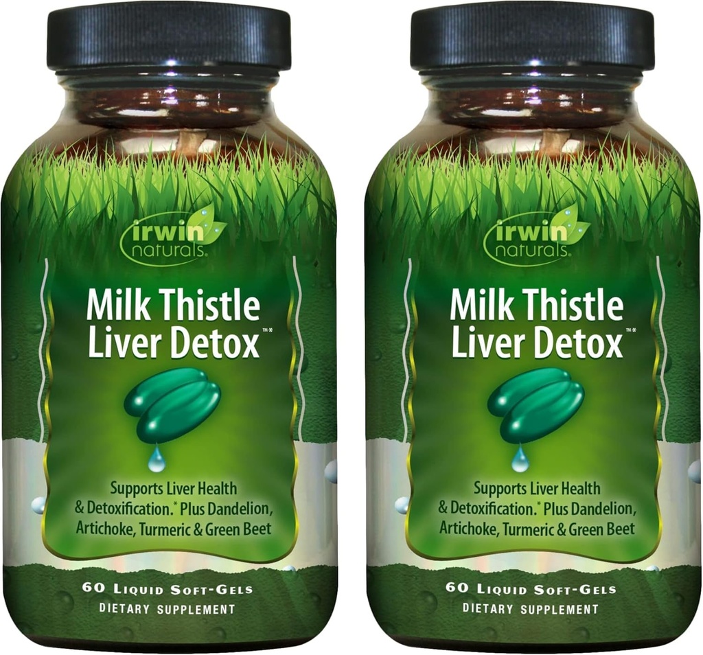 Irwin Naturals Lait Thistle Detox foie - 60 Liquid Soft-Gels, Paquet de 2 - Soutient la santé du foie avec Dandelion, Artichaut, Curcuma et racine de betterave verte - 60 Total des portions