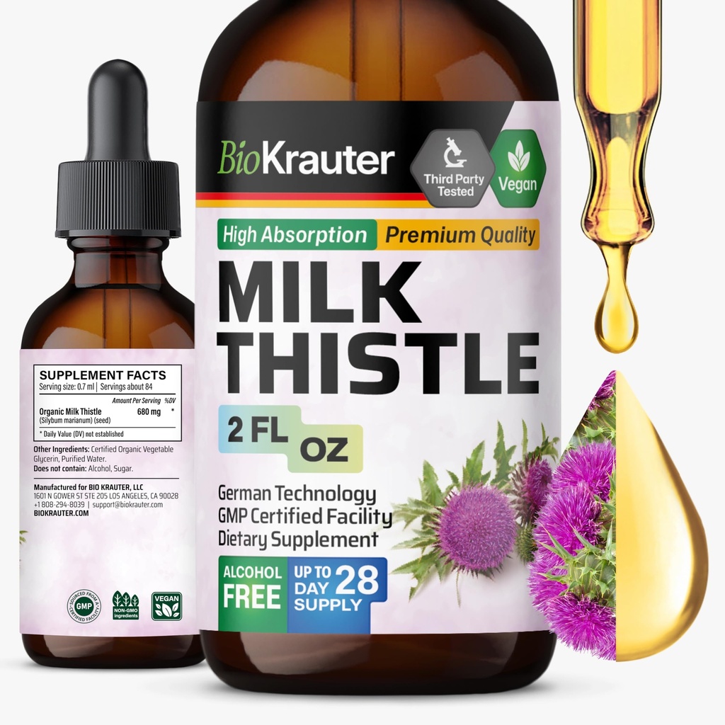 BIO KRAUTER Milchdistle Liquid Drops - Milchdistel Silymarin Liver Support Supplement - Alkohol & Zucker freie Tinte für Leberreiniger Detox - 2 Fl. Oz.