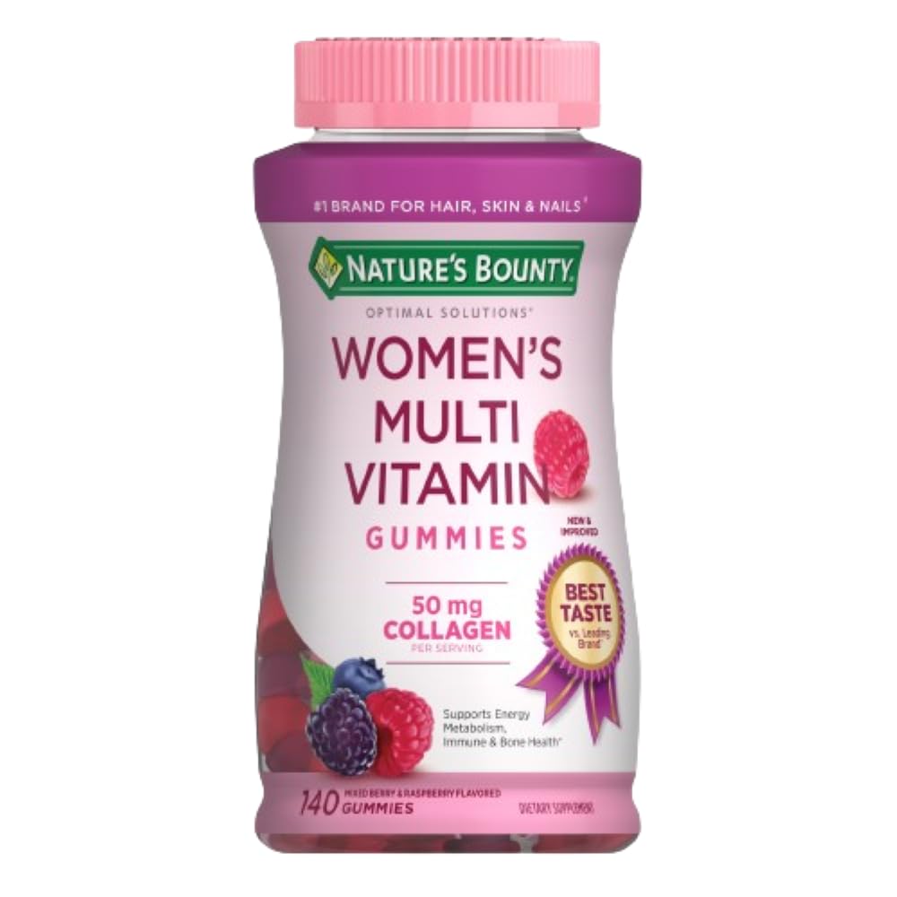 Nature's Bounty Optimal Solutions, Gummies multivitamines pour les femmes pour le soutien immunitaire, le soutien énergétique cellulaire, la santé osseuse, le parfum de framboise, 140 Ct
