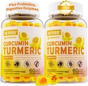 Sugar Free Turmeric Curcumin Filled Gummies 550mg für Erwachsene, Ginger & Black Pepper | 95% Curcuminoids w/Prebiotic Probiotic & Postbiotic Blend, Unterstützung, Immun & Verdauungsgesundheit, Vegan, 2Pack