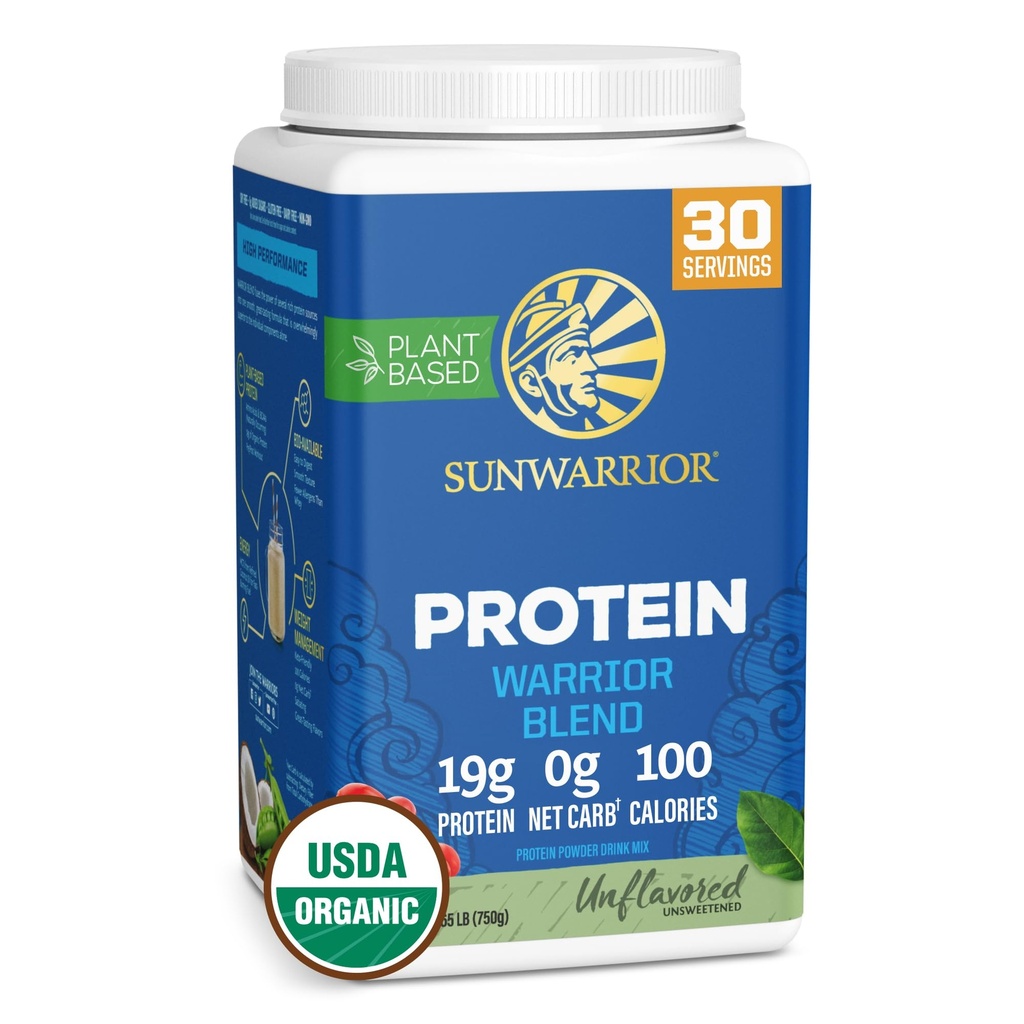 Veganes organisches Proteinpulver auf pflanzlicher Basis | BCAA-Aminosäuren Hanfsamen Soy Free Dairy Free Gluten Free Synthetic Free NON-GMO | Unflavored 30 Portionen | Warrior Blend by Sunwarrior