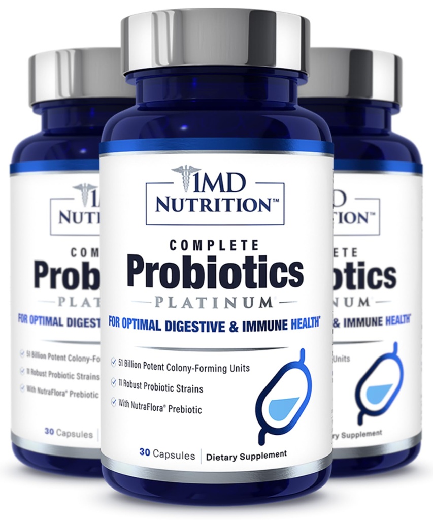 1MD Probiotiques complets Platinum® soutient la santé digestive.