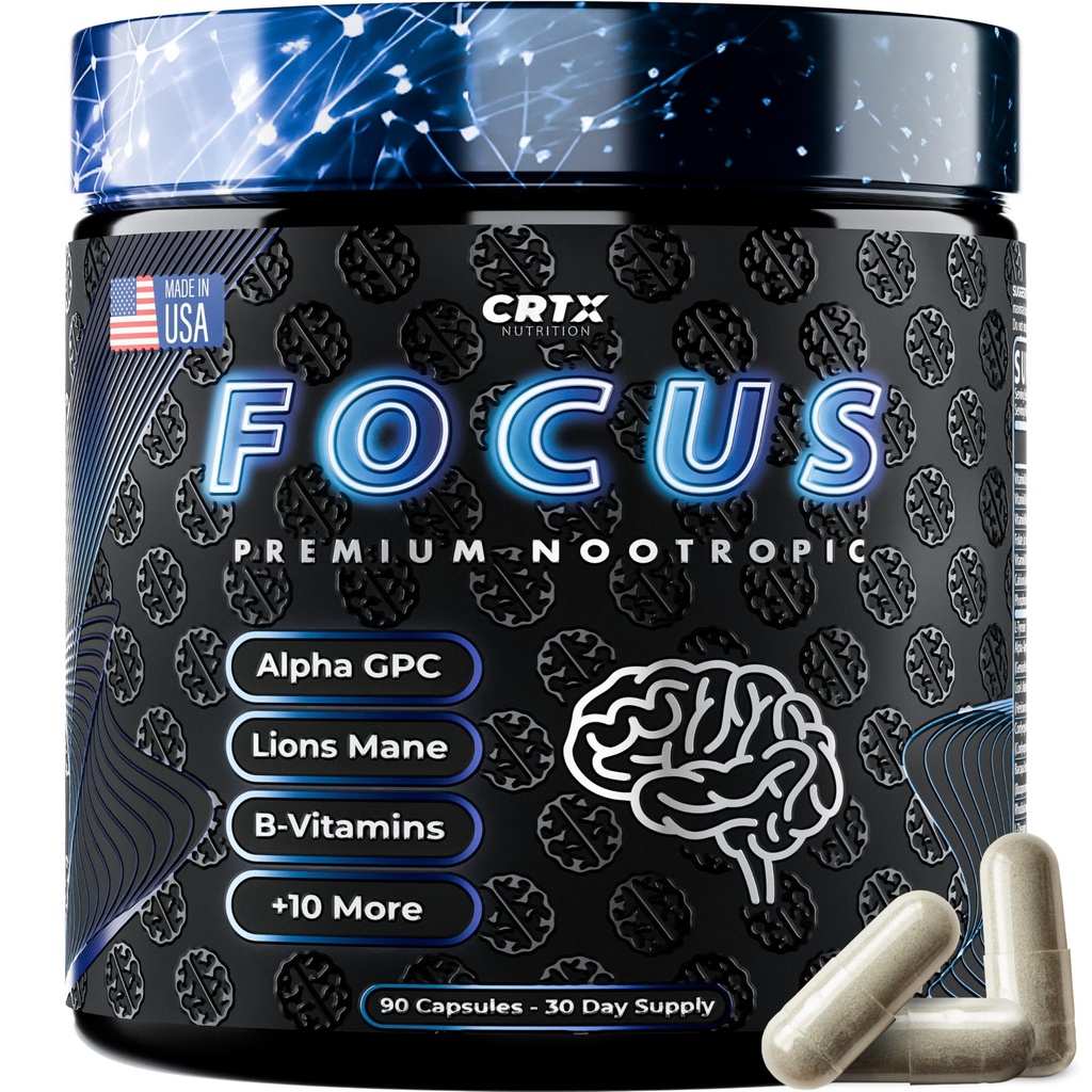 Nootropic Strongest Focus Supplement - Clinical Backed Ingredients Made in USA - Scientific Backed Doses - Supplement für Brain Fog - AlphaGPC, Lions Mane, Rhodiola und mehr 10:1 90 Kapseln