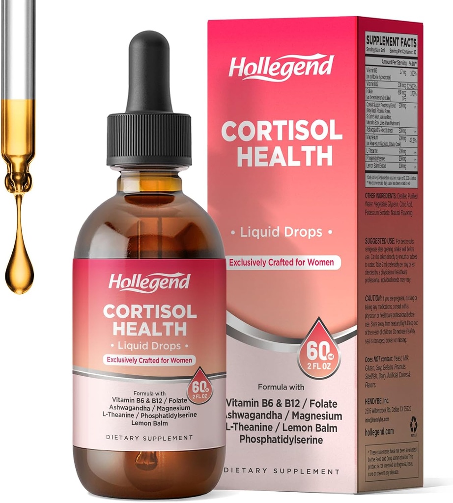 Cortisol Ergänzungen für Frauen, Cortisol Wellness Liquid Drops, 16 in 1 Cortisol Detox Reducer w. Ashwagandha, Magnesium, L-Theanin, Folate for Relaxation & Hormon Balance, Erdbeere