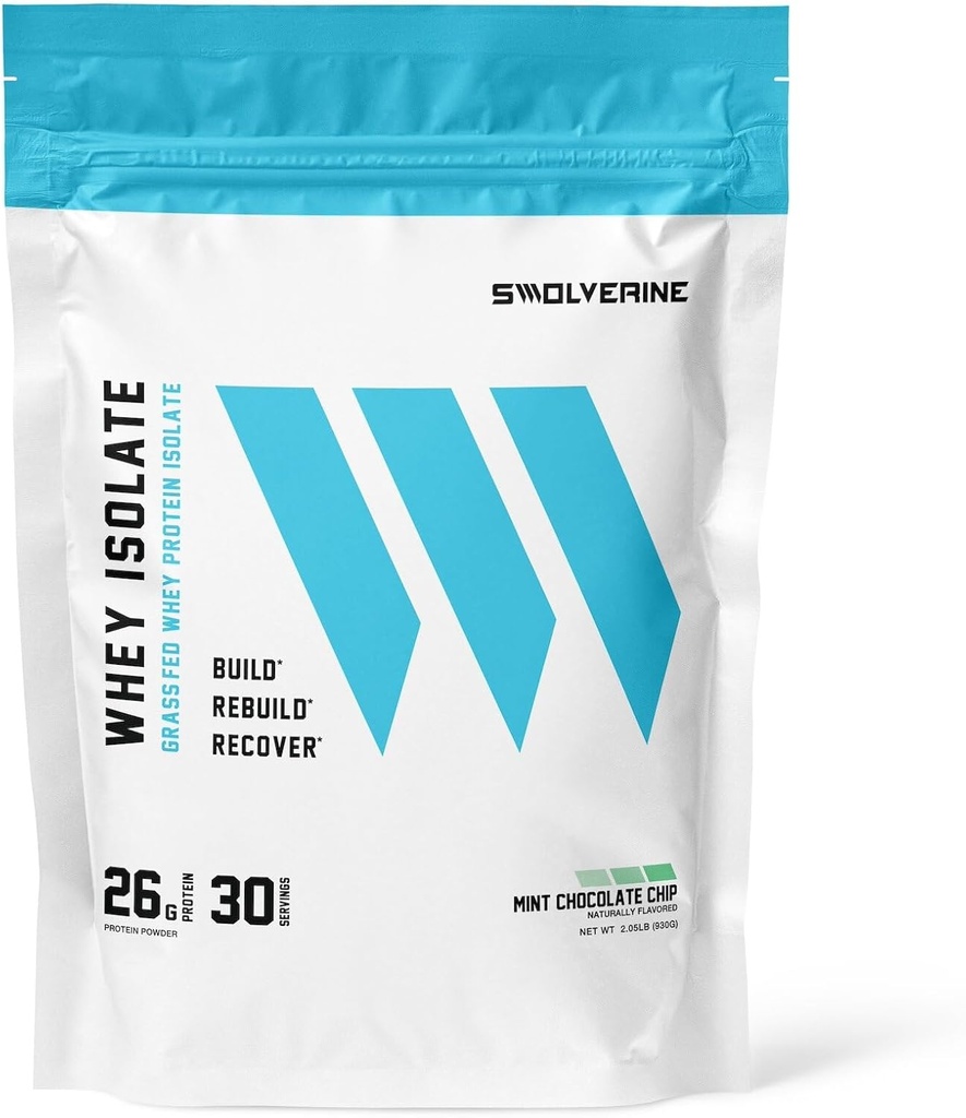 Swolverine Whey Protein Isolate | 26g Protein, Grass-Fed rBGH Free, Non-GMO, Hinzugefügt Verdauungsenzyme (30 Servierungen, Mint Chocolate Chip)