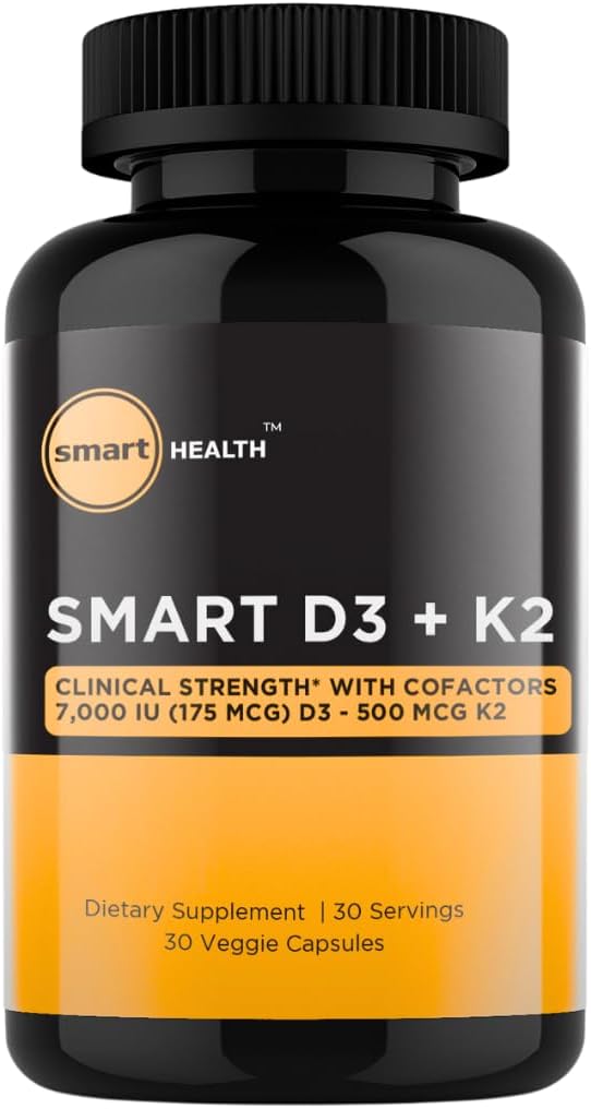 Vitamin D3 + K2 - Knochengesundheit und Immununterstützung - 7000 IU(175 MCG)D3 + 500 MCG K2 - Cofactors B6, Magnesium & Zink - Glutenfrei, Vegan, Non-GMO - Nahrungsergänzung - 30 Veggie Kapseln