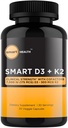 Vitamin D3 + K2 - Knochengesundheit und Immununterstützung - 7000 IU(175 MCG)D3 + 500 MCG K2 - Cofactors B6, Magnesium & Zink - Glutenfrei, Vegan, Non-GMO - Nahrungsergänzung - 30 Veggie Kapseln