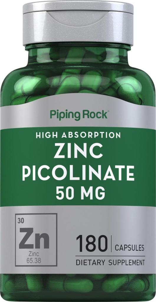 Piping Rock Zink Picolinate 50mg | 180 Kapseln | Non-GMO, Glutenfreie Ergänzung