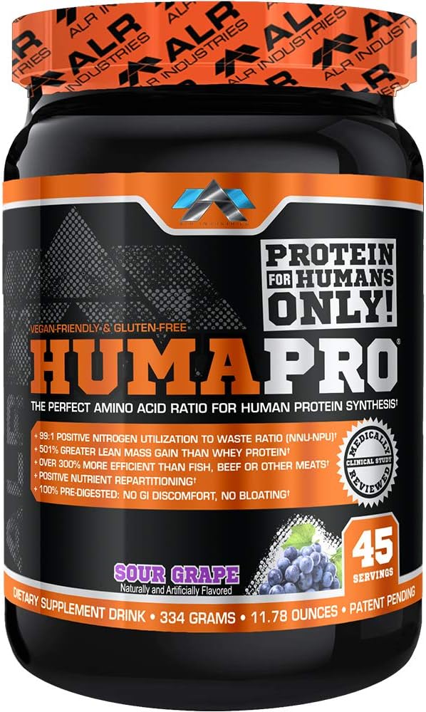 Humapro | Aminosäuren Protein Matrix für Menschen | 99% Verwendung für Lean Muscle | Vegan, Glutenfrei | 334g / 45 Servierungen (Sour Grape)