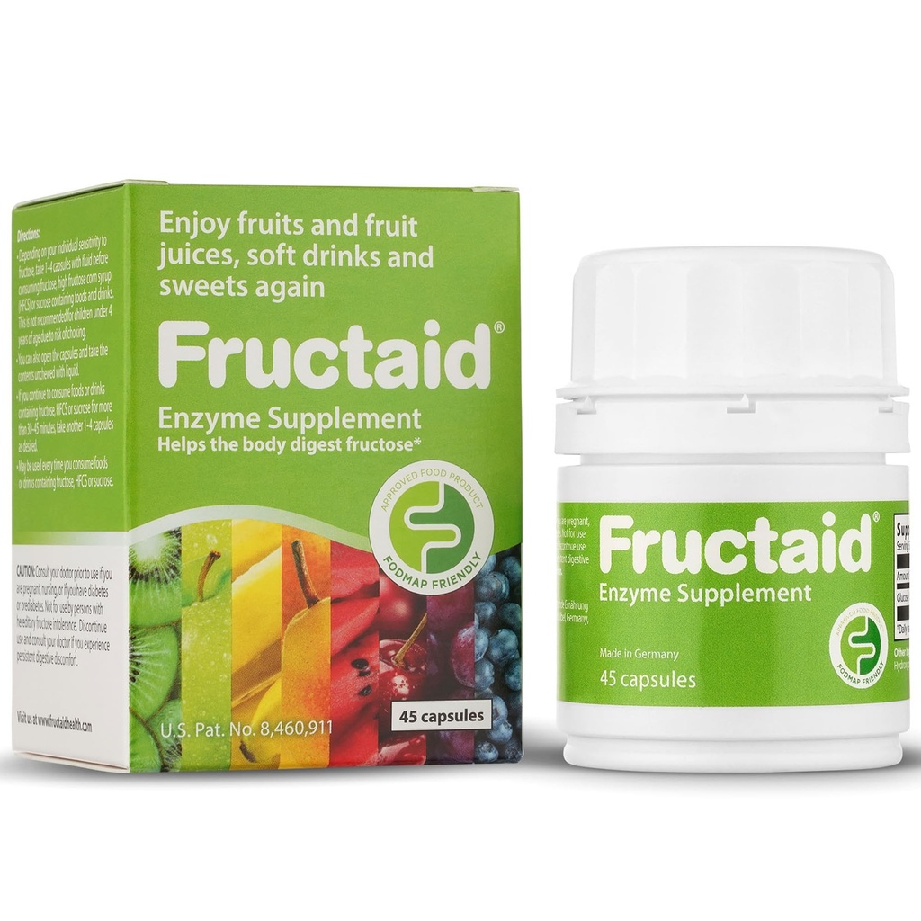 Supplément enzymatique - 45 capsules, afin que vous puissiez profiter de fruits, jus de fruits, boissons gazeuses, et des sucreries à nouveau, supplément alimentaire, sans gluten, sans lactose