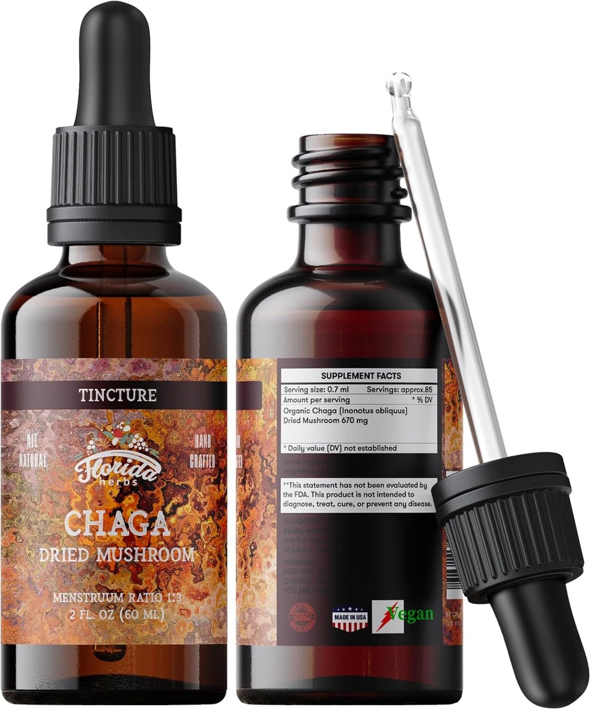 Chaga Tincture, Wild Harvested Chaga Extract (Inonotus obliquus) Getrockneter Pilz
