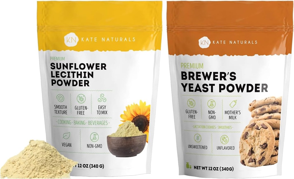 Kate Naturals Sunflower Lécithine Powder (4oz) & Brewer's Yeast (12oz) Bundle
