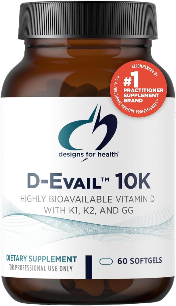 Conceptions pour la santé D-Evail 10K - 10 000 UI de supplément de vitamine D avec vitamine K (K1, K2 comme MK-4) + GG - os, cardiovasculaire + immunitaire - Biodisponibilité améliorée Vitamine D3 (60 softgels)