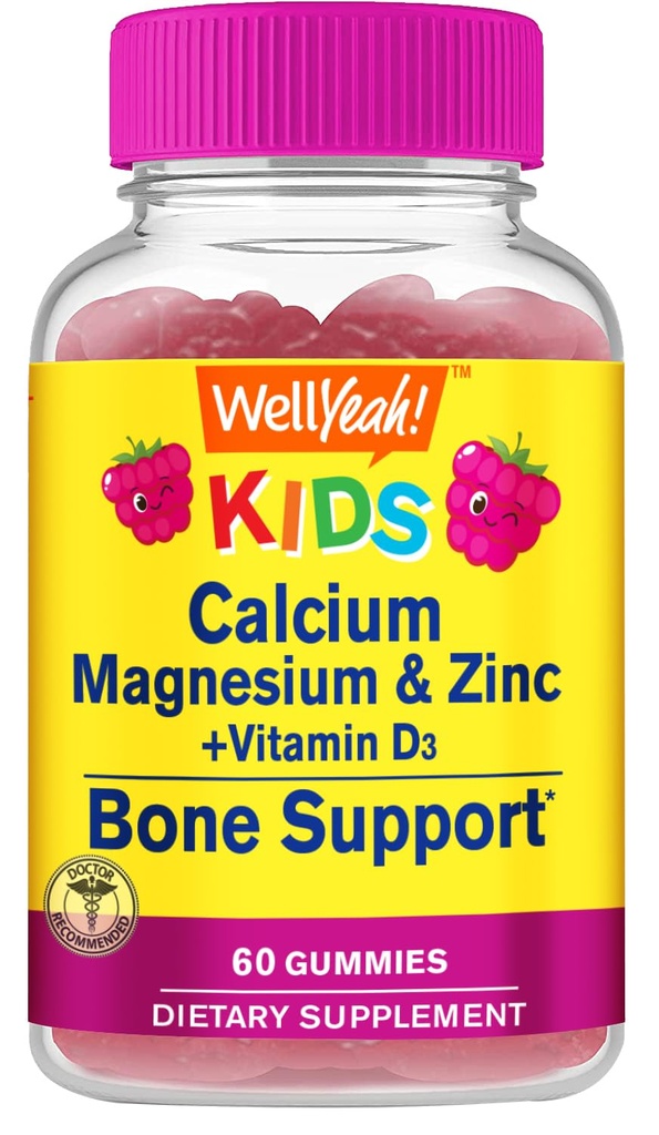 Kid's Calcium, Magnésium, Zinc + Vitamine D3 Gummies par WellYeay.Support de santé des os, des muscles et des nerfs, soutien immunitaire pour les hommes et les femmes.