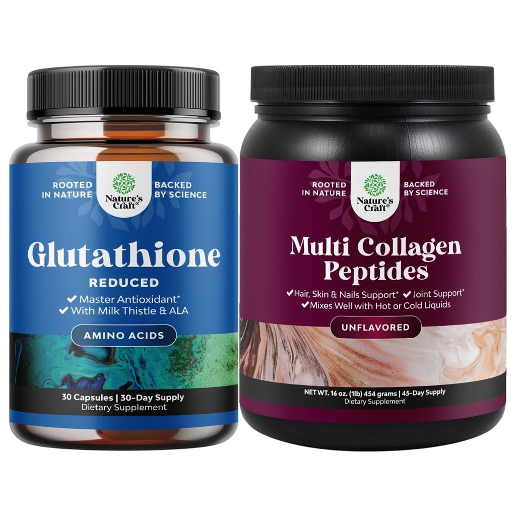 Bundle Reduzierte Glutathion-Ergänzung mit Milchdistel - 500 mg pro Servieren reines L Glutathion und Multi Collagen Protein Powder - Keto hydrolysierte Collagen Peptide Haarhaut & Nails Vitamis