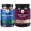 Ensemble de supplément réduit de glutathion avec chardon de lait - 500 mg par portion de poudre de glutathion pur L et de protéines multicollagènes - Keto hydrolysed Collagen Peptides Cheveux Peau et ongles Vitamis