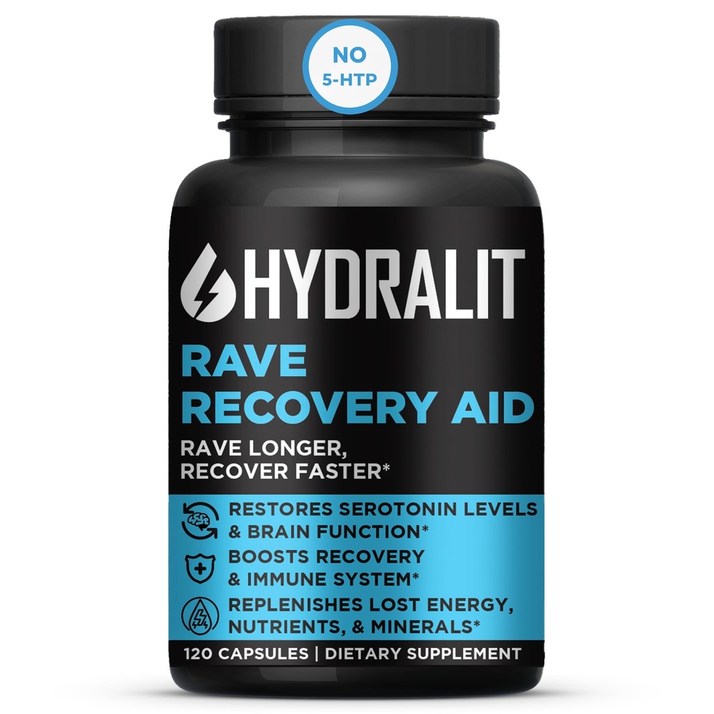Rave Recovery Aid Vitamines After Party Relief Pills Music Festival Accessoires Rave Essentials Supplément 5 HTP Electrolytes Hydratation Better Mornings Sérotonine Energy Hangover 120 Capsules