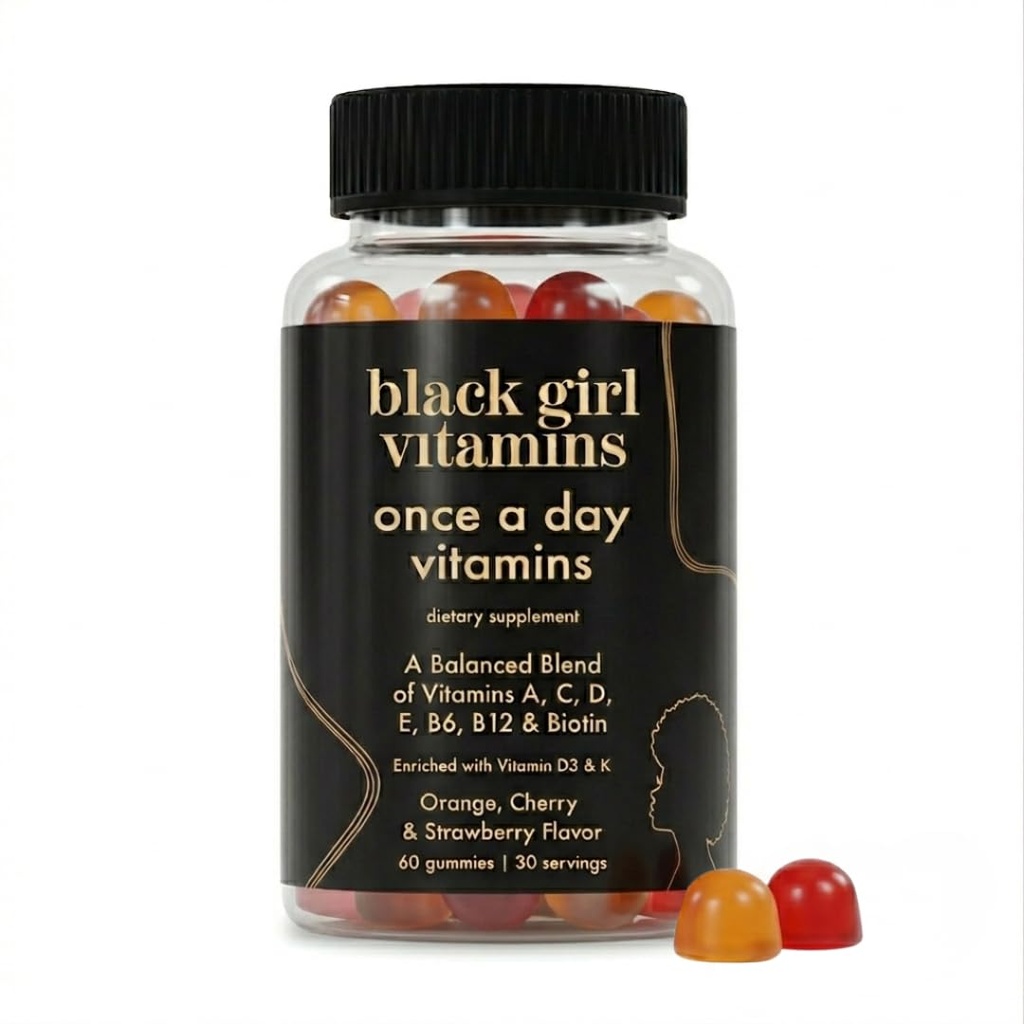 Vitamines Fille Noire Une fois par jour - Gummy multivitamines femmes - Vitamine A, B, C, E et zinc. Multivitamines pour femmes, soutien immunitaire. Vegan, sans gluten. Fabriqué aux États-Unis (30 jours d'approvisionnement, fraise)