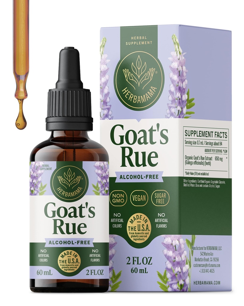 HERBAMAMA Goat's Rue Tincture - Vegan Lactation Support mit Galega Officinalis Extract - Stilling Support Drops - Non-GMO, Alkohol &amp; Zuckerfreie Ziegen Rue Lactation Supplement 28-Day Supply