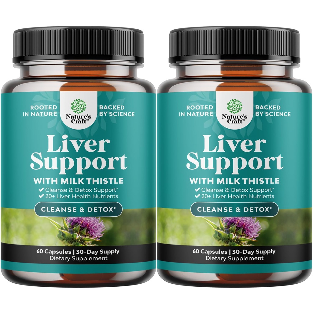 Natures Craft Liver Cleanse Detox & Repair 2 Pack Bundle - Kräuter Liver Unterstützung Milchdistle Supplement - Silymarin Milchdistel Ergänzungen mit Dandelion Root, Choline, Beetroot & Artichoke Extract