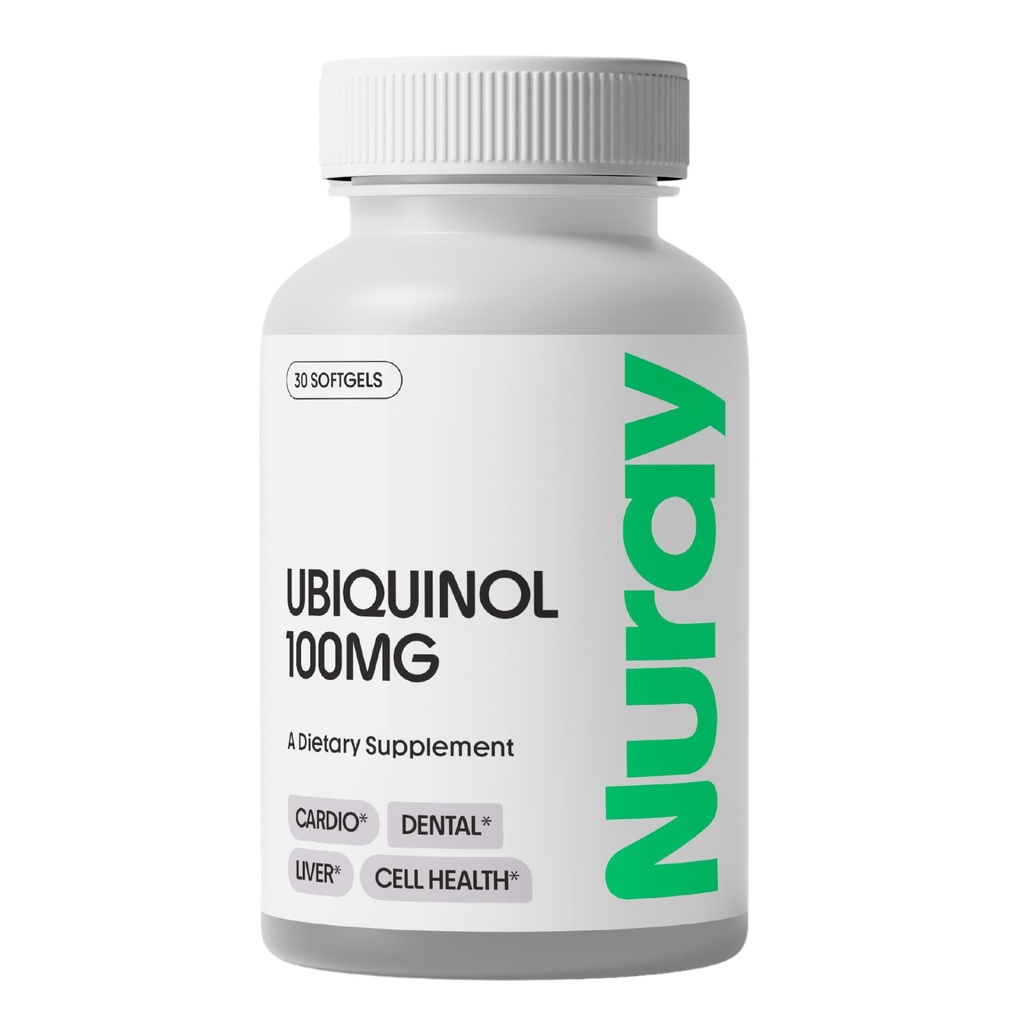 Nuray Ubiquinol 100mg Softgels, Aktive Form von CoQ10 für Herz-Kreislauf- und Zahngesundheit, Glutenfreie Immununterstützung, erhöht Lebergesundheit, 30 Count