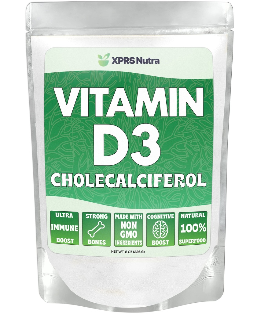XPRS Nutra Vitamin D3 Pulver (Cholecalciferol) - Unflavored VIT D für Knochen und Immunität - Vitamin D3 Pulver für Muskelfunktion - Vitamin D Ergänzungen (8 Unze)