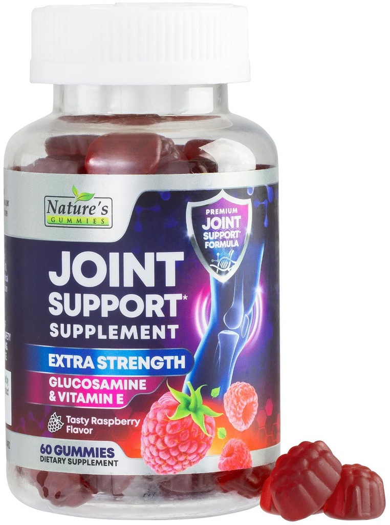 Joint Support Supplement - Extra Strength Glucosamine Gummy unterstützt Gelenke Gesundheit & Flexibilität für Rücken, Knie, Hände - Natürliche Vitamin E Immununterstützung - Beste Gummis für Damen und Herren - 60 Gummis