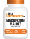 BulkSupplements.com Capsules de malate de magnésium - Supplément de magnésium, Malate de magnésium 400mg - Essentiel et sans gluten, 4 capsules par portion, 240 Compte (paquet de 1)