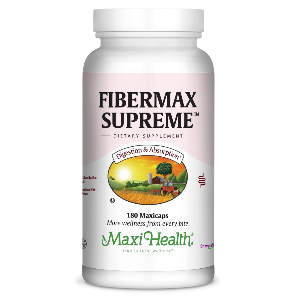Maxi Health Fibermax Supreme - Faserkapseln für sanfte Verdauungs- und Darmunterstützung - Vegetarische Psyllium Husk Kapseln - Koscheres Faserpräparat für Männer und Frauen (180 Zählung)