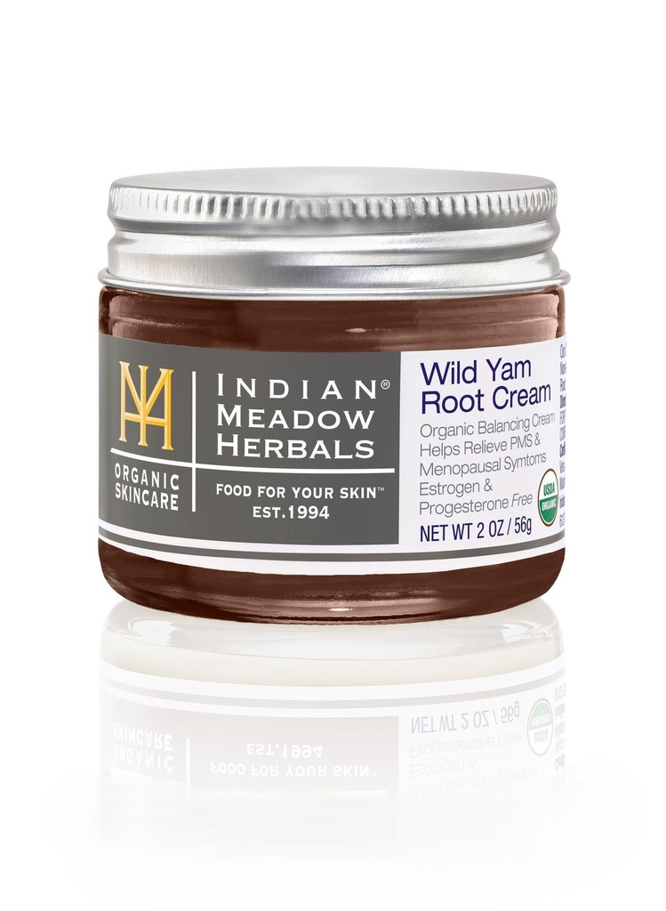 Indian Meadow Kräuter Wild Yam Root Cream (2oz) - USDA Certified Organic Balancing Cream for PMS & Menopause Relief - Estrogen & Progesterone-Free. Handmade by US. Woman-own & Operated Seit 1994.