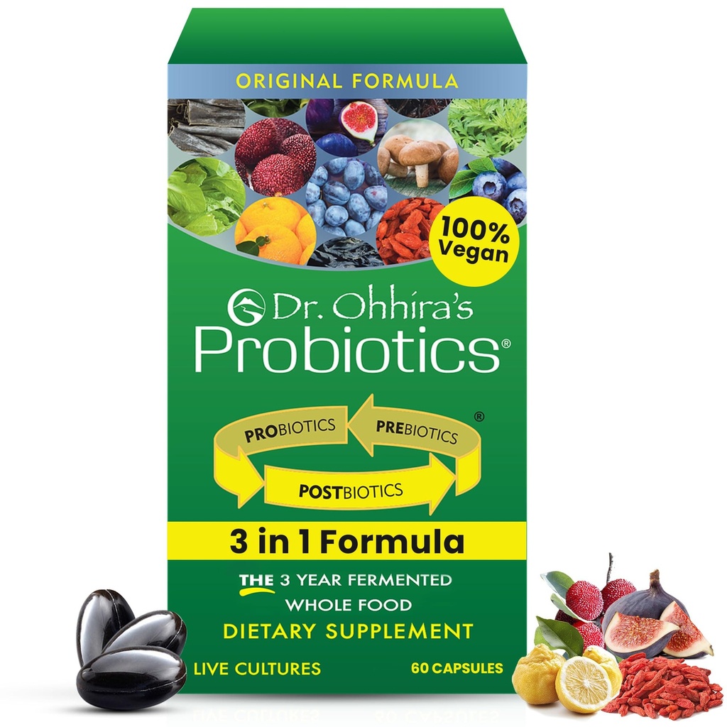 Dr OhhiraS Probiotiques Formule originale avec les prébiotiques fermentés 3 ans, les probiotiques vivants actifs et le seul produit avec des métabolites postbiotiques, 60 capsules