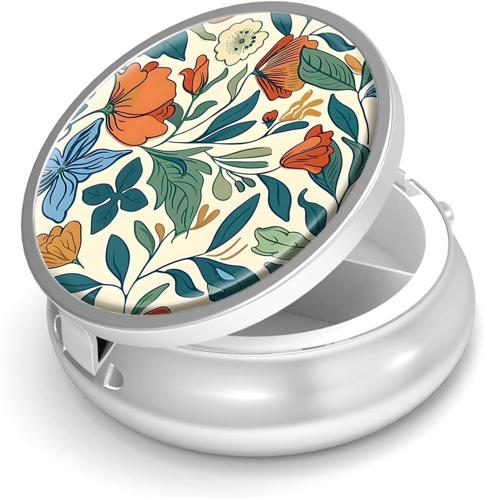 Pille Box-3 Compartment Small Pill Case für Geldbeutel &amp; Tasche Mini Metall Pillenhalter Reisen Pillen Container zu halten Ergänzungen Vitamine BPA-frei (Floral Pattern)