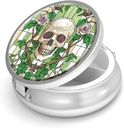 Pille Box-3 Compartment Small Pill Case für Geldbeutel &amp; Tasche Mini Metall Pillenhalter Reisen Pillen Container Nahrungsergänzungsmittel Vitamine BPA-frei (Skull und Rose)