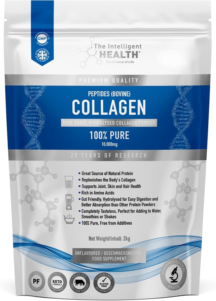 Das intelligente Gesundheits-hydrolysierte Collagen-Pulver, Gras Fed, High Protein, Unflavored, Glutenfrei, Paleo & Keto Friendly, 10g pro Servierung (2kg) unterstützt Haut, Haar, Nägel, Gelenke, & Knochen